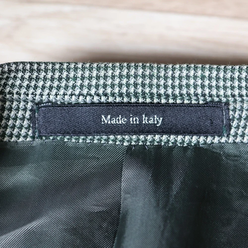 Ermenegildo Zegna Sport Coat Mens 46R Green Brown Houndstooth Two-Button Wool